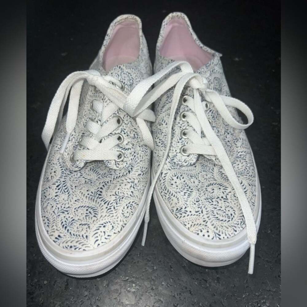 UEC VANS NAVY GREY WHITE & PINK PAISLEY PRINT LACE UP SNEAKERS SZ 8.5